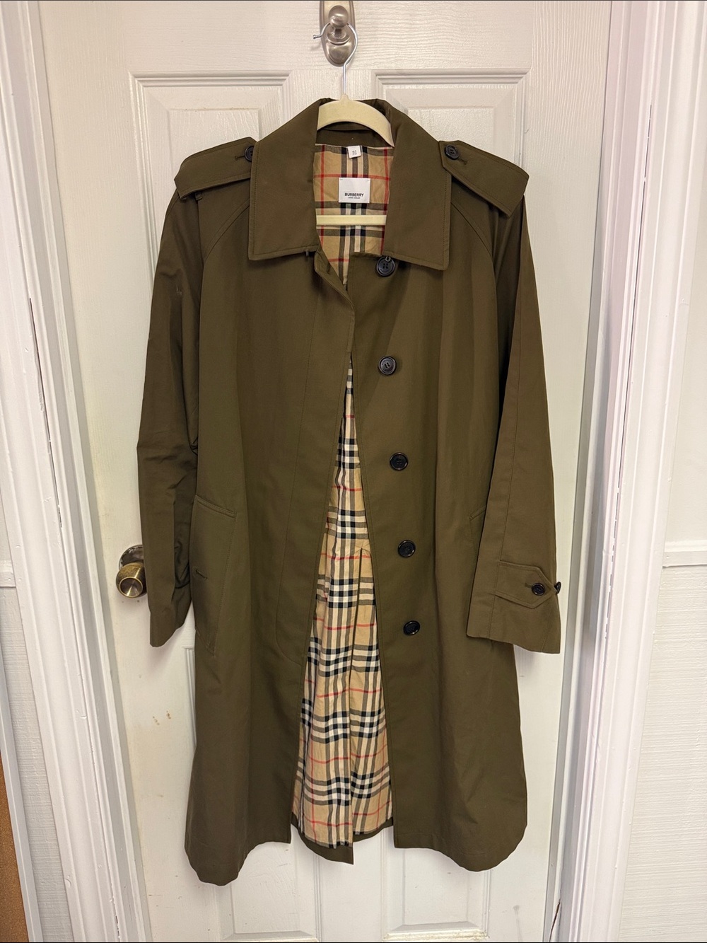 Burberry Olive Trench Coat with Signature Check Lining